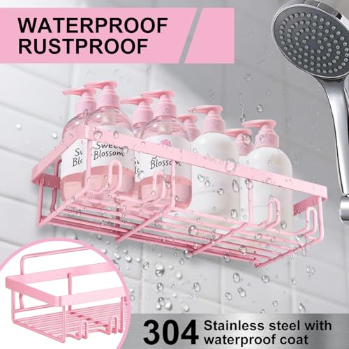 Esteopt Duschablage Ohne Bohren: rostfreie Badezimmer,Shampoo Halterung,Bathroom Organizer Shelf,selbstklebend bis 15kg Duschkorb & Ablage für Badezimmer & Shampoo 5 Stück (Rosa)