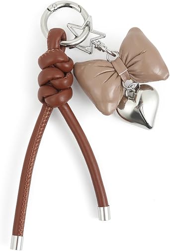 elegant leather bow keychain for women,stylish car keychain and bag charm,perfect purse accessories for ladies