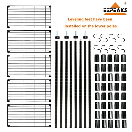 Ezpeaks 5-Shelf Shelving Unit With Shelf Liners Set Of 5, Nsf Certified, Adjustable, Steel Organizer Wire Rack, 100Lbs Loading Capacity Per Shelf, For Kitchen And Garage (23.6W X 14D X 59H) Black #TOP6