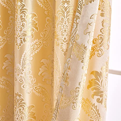 ELKCA Jacquard Luxury Gold Curtains Drapes Window Curtains for Living Room Bedroom Curtain,Grommet Top,2 Panles (Damask-Golden, 52" W x 84" L) - Cosy Home Interiors ELKCA Jacquard Luxury Gold Curtains Drapes Window Curtains for Living Room Bedroom Curtain,Grommet Top,2 Panles (Damask-Golden, 52" W x 84" L) - Image 5
