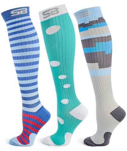 Image of SB SOX 3-Pair Compression Socks (15-20mmHg) for Men & Women - Comfortable Socks, Easy to Put On - Best Socks for Daily /Any Use, Running, Nurse, Travel