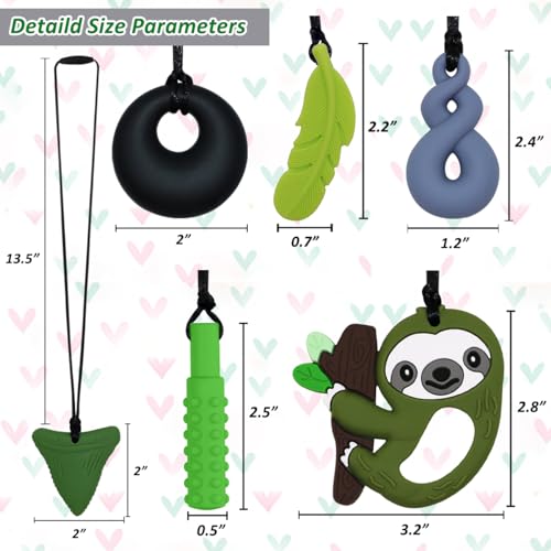 Image of Sensory Chew Necklace for Kids Boys Girls, 6 Pack Silicone Chew Toys for Kids with ADHD Autism, Anxiety, Chewy Necklace Sensory Toys Reduce Adult Chewing Fidgeting (Green Sloth)