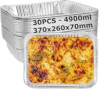 SHUESS 30er Aluschalen Groß 4900ml (370x260x70mm) Einweg Alu Grillschalen für Backofen und Grill – Stabile Grillschalen Aluminium Einweg – Wiederverwendbare Aluschalen Grill für Gasgrill BBQ Catering