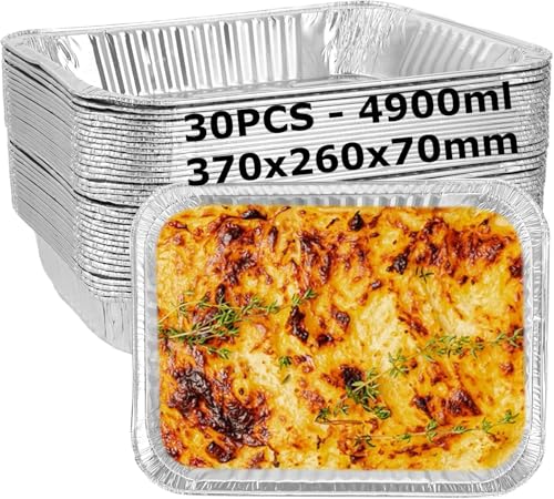 SHUESS Lot de 30 bols en aluminium, grands bols à barbecue jetables, 4900 ml, 370 x 260 x 70 mm, design stable, aluminium réutilisable