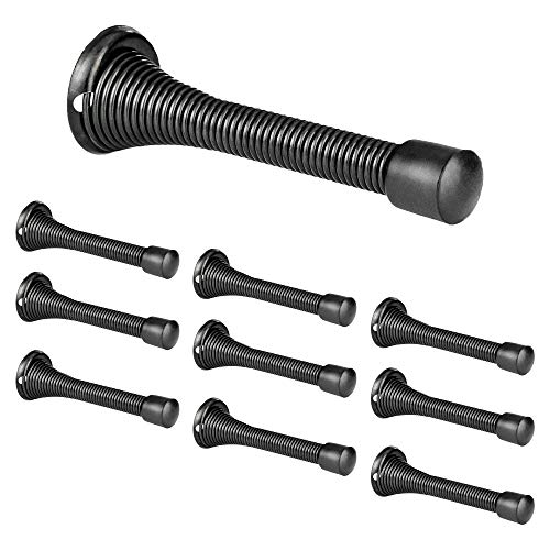 Ilyapa Spring Door Stops - 10 Pack 3 ¼ Inch Heavy Duty Traditional Spring Door Stop, Durable Stoppers for Bottom of Doors - Black w/Rubber Bumper