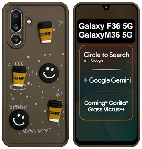 Image of SBMS Silicone Back Cover Case for Samsung Galaxy M36 5G / F36 5G | Cute Fun 3D Cartoon, Coffee Design Silicone Case | Camera Protection Bump | Shockproof Back Cover for Sam M36 5G (Coffe Mug Brown)