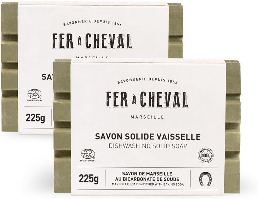Fer à Cheval Dishwashing Solid Soap | Pristine Marseille Soap Formula with Baking Soda | 100% Natural Dish Soap Bar | French-Origin, Palm-Coconut Oil