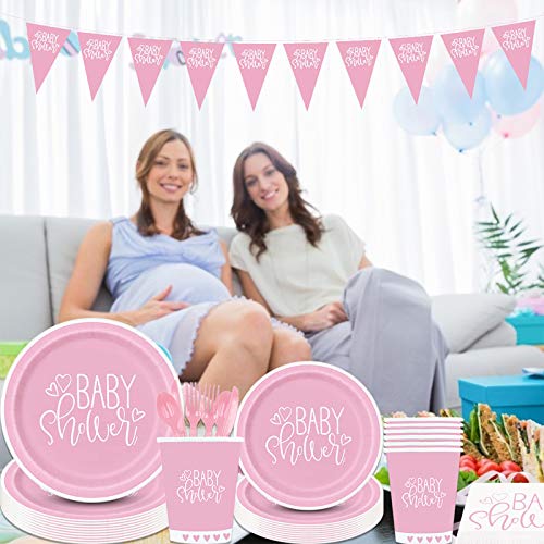 Amycute Babyshower decoratie voor meisjes, babyshower partyset roze, babyshower decoratie, inclusief borden, bekers… - Image 8