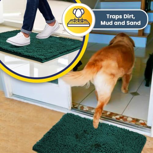 Image of Muddy Mat | Super Water Absorbent Door Mat Indoor, Microfiber Quick Dry Chenille Entryway Rug, Slip Resistant Front Door Mat, Indoor Mats for Entryway, Machine Washable Pet Rug, Slate Blue 30 inch x 60 inch