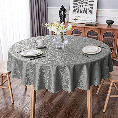 Image of Smiry Round Table Cloth, Waterproof Heavy Duty Vinyl Tablecloths, Wipeable Washable Table Cover for Kitchen and Dining Room (Grey, 60 inch Round)