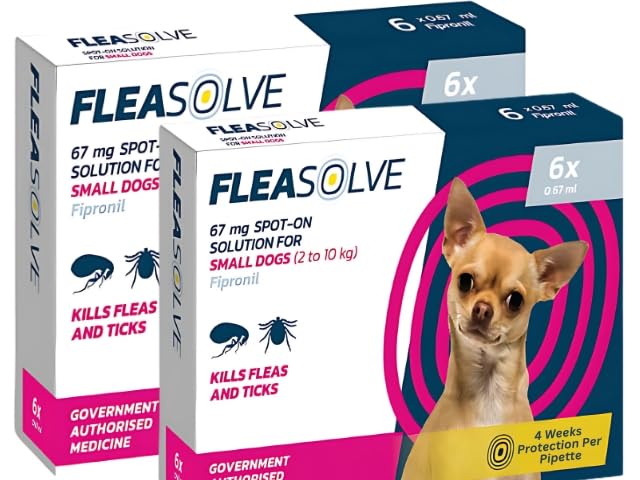 Dog Flea Treatment Small Dog x 12 - Spot on Flea Treatment for Dogs Small 2-10kg - FleaSolve Flea & Tick Solution - 12 x Pipettes - 12 - Doses