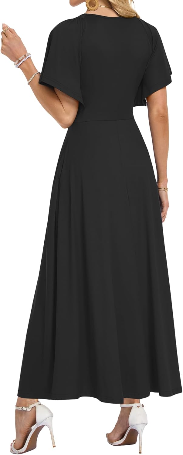 AUSELILY Maxi Dresses Women 2026 Summer Wrap Long Flowy Dress Ruffle Sleeve Deep V Neck Formal Dress with Pockets - Image 4