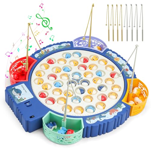 Qingning Jeu de Pêche à la Ligne Enfant avec 55 Poissons & 8 Cannes à Pêche, Jouet de Pêche Musical, Jeu Magnétique Éducatif, Jeux de Pêche...