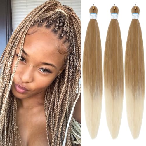 Braiding Hair Pre Stretched for Women Box Braids Synthetic Hair Extensions Texture Hot Water Setting Prestretched Braid Extension Girls Brown Blonde (24inch 3Packs)