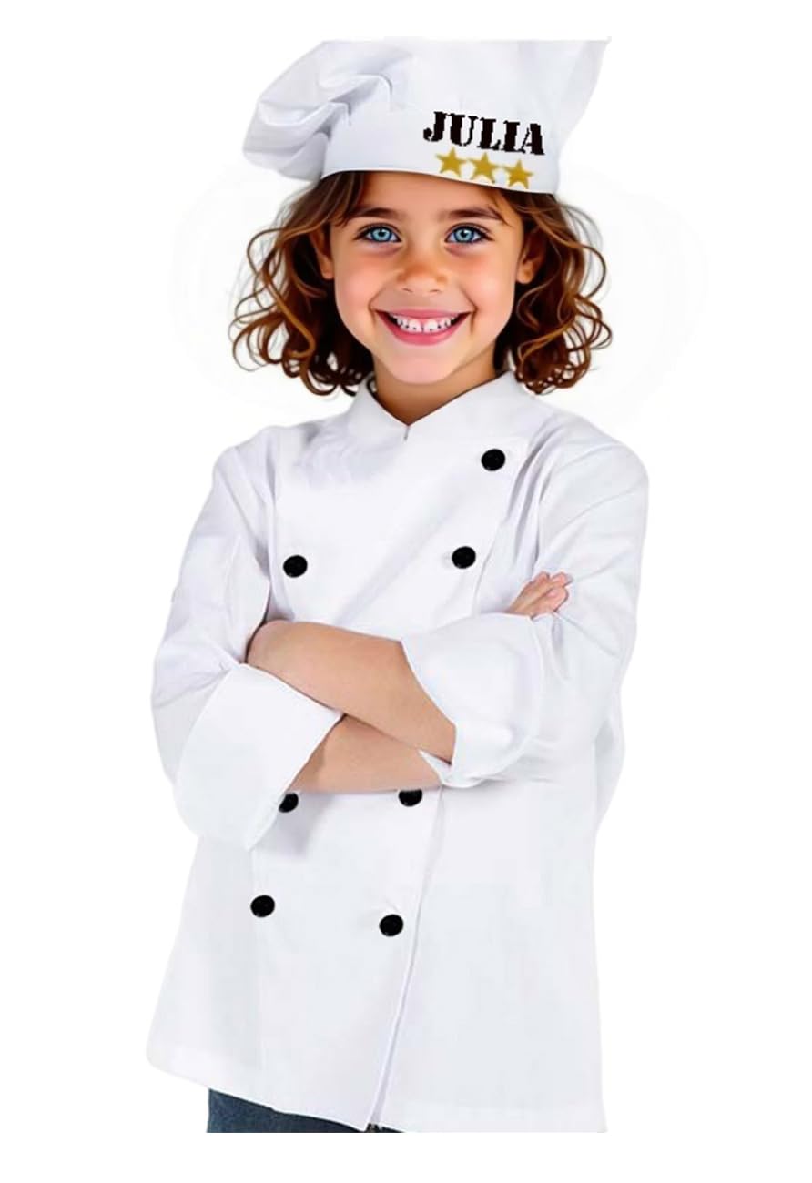 Giacche da Cucina per Bambini. Giacca da Cuoco per Bambini Personalizzata. Set Cappello e Giacca da Cuoco. Regalo Completamente Personalizzato (misurare 8, Berretto + Giacca)
