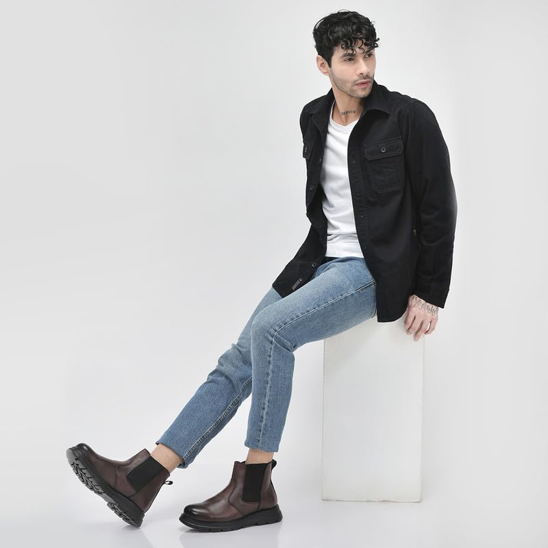 Image of FAUSTO Men Genuine Leather Slip On Boots | Chelsea Work Boots | Lightweight Memory Cushion Shoes | Formal Boots