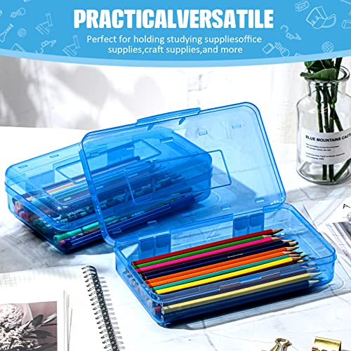 Image of Fainne 24 Pack Clear Plastic Pencil Box,Blue | Stackable Organizer for School Supplies, Large Case for Crayons Markers, Snap-lid Keeps Stationery Secure, Bulk Set