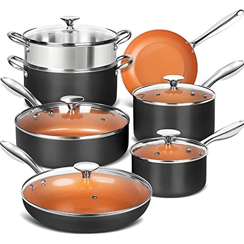MICHELANGELO Copper Pots and Pans Set Nonstick, Hard Anodized Cookware Set With Ceramic Coating, Induction Pots and Pans, Copper Cookware Set, Essential Ceramic Cookware Set 12-Piece