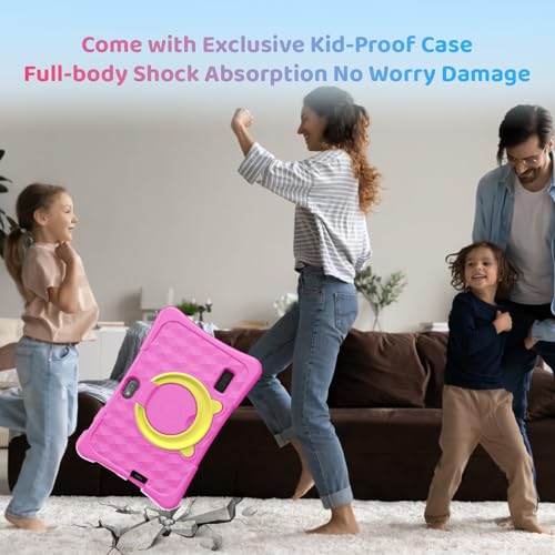 Image of Kids Tablet, 7 Inch Android 15 Tablet for Kids, 8GB+32GB 1TB Expanding, Quad Core Toddler Tablets with Shockproof Case, BT5.0, WiFi 5, Parental Controls, Games, Dual Camera (Pink)
