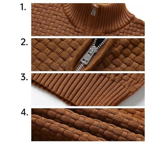 Men's Quarter Zip Sweater Cable Knit Pullover Polo Turtleneck Casual Business Long Sleeve Top4