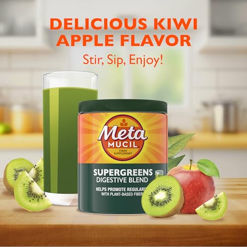 Metamucil Greens SuperFood Powder Fiber Supplement for Digestive Health* and Regularity*, Gluten Free Plant-Based Stevia, Great Taste Kiwi Apple Flavored, 3g Dietary Fiber per Serving, 42 Servings - image 3
