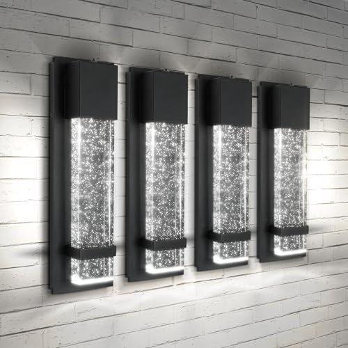 ASD LED 13' Bubble Glass Wall Light Fixture, Outdoor Dusk to Dawn Sconce | 3CCT, Waterproof, Photocell, ETL Listed | 12W 500LM 3000-5000K 120V | Exterior Lantern, Porch Lighting | Black, 4 Pack
