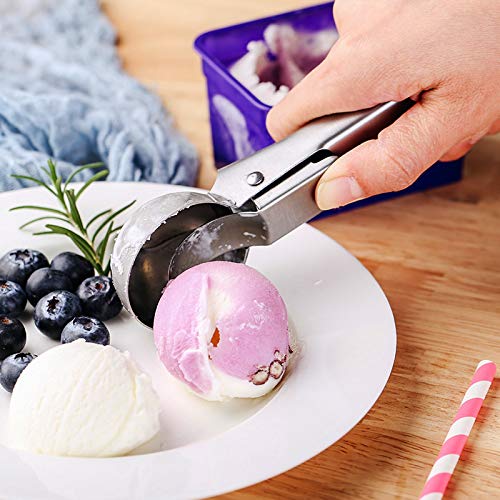 Ice Cream Scooper with Easy Trigger, Stainless Steel Ice Cream Scoops Trigger Include Large & Small Size, Perfect for Frozen Yogurt, Gelatos, Sundaesp (Sliver)