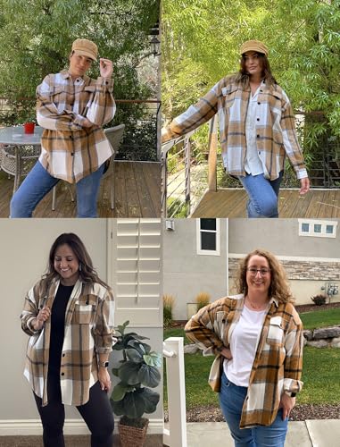 IN'VOLAND Womens Plus Size Shacket Jacket Flannel Plaid Long Sleeve Button Down Shirts Casual Fall Blouses Tops4