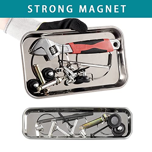 Image of 3 Pieces Magnetic Trays Set Stainless Steel Magnet Tool Tray Parts Holder for Screws, Sockets, Bolts, Pins, Mechanic's and Automotive
