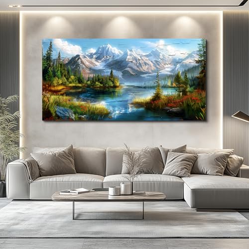 FUHAIHUA Large Wall Decor For Living Room Canvas Wall Art For Office Farmhouse Wall Decorations For Bedroom Mountains Rivers Landscape Painting Modern Pictures Artwork Room Home Decor 24x48 In