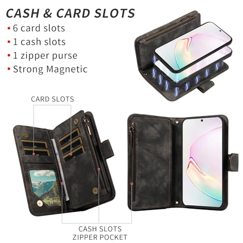 Étui anti-perte Samsung Note 10 Plus portefeuille zippé antichoc avec sangle