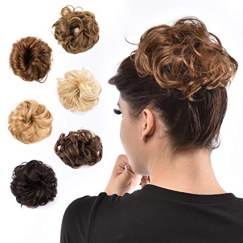 FIND BEAUTY Messy Bun Hair Piece Scrunchies Synthetic Curly Donut Updo Extensions for Women and Girls (Light Golden Brown)