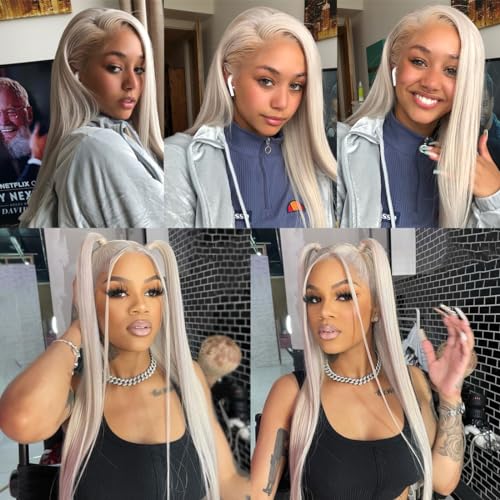Image of Ash Blonde Lace Front Wigs Human Hair 13X4 UHD Transparent Wigs Lace Front Breathable Hair Pre Plucked Pre Cut 180% Density With Baby Hair for Women 26 Inch Straight Ash Blonde Human Hair Wig