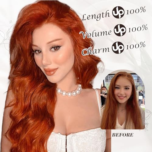BARSDAR Clip in Hair Extensions, 20 Inch Wavy Copper - Image 4