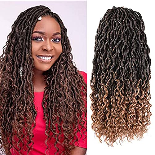 Doris beauty 20inch Goddess Faux Loc Crochet Hair for Women Synthetic Braiding Hair Deep Wave Curly Ends Crochet Goddess Locs Synthetic Braids Hair Extensions 24roots/pack Color T30