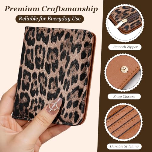 Image of Toughergun Leopard Print RFID Small Wallet Women, Slim Thin Vegan Leather Bifold Wallet with Zipper Coin Pocket & ID Window, Cute Mini Credit Card Holder Gift for Women ladies Teen Girls