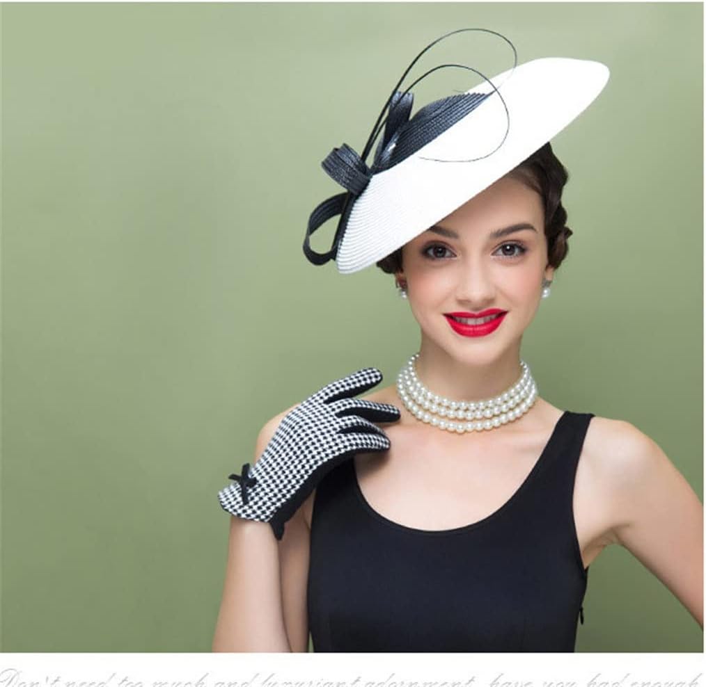 Fascinators Black White Weddings Hat for Women Wide Vintage Ladies Dress Derby Hats