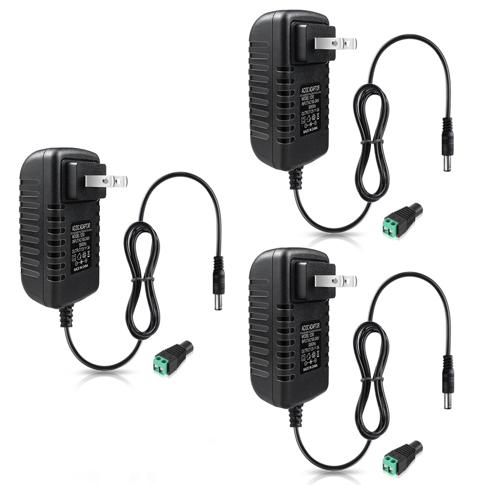 Photo 1 of 12V Power Supply, 12 Volt 3A 36W DC Power Supply, Black LED Power Adapter, AC 110V to 12V Wall Mounted Transformer Plug for LED Strip Lights with 5.5/2.1 DC Female Connector, 3 Pack
