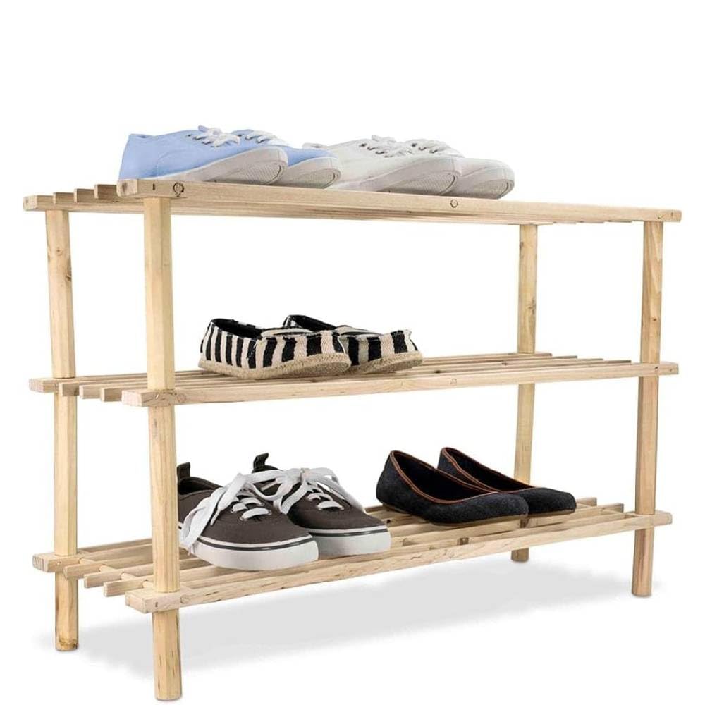 Zanbeel Wooden Shoe Rack - Footwear Storage Organiser Unit Shelf Dvd Books Tier Slated | Storage Stackable Organiser Multi-use - Quick Easy To Assemble, Space Efficient, Hallway Front Door (3 Tier)