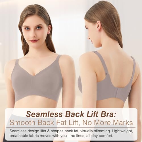 Image of Greoay Bras for Women Wireless Push Up Seamless Wire-Free Bras Full Support T-Shirt Bra V Neck Comfortable Adjustable Bra
