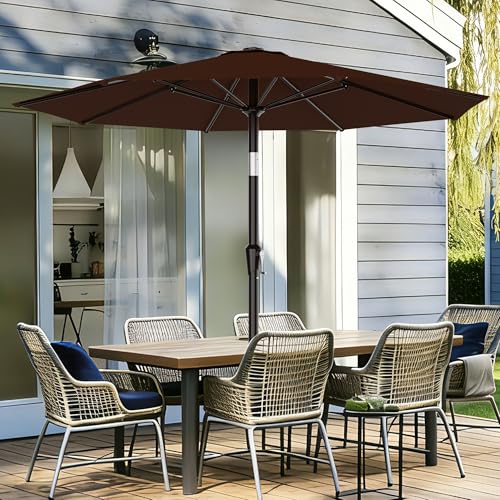 Image of AreShark 9 FT Patio Umbrella for Outdoor, Outdoor Table Umbrella with Push Button Tilt and Crank, Outdoor Patio Umbrellas with 8 Sturdy Ribs for Market, Garden, Pool (Brown)