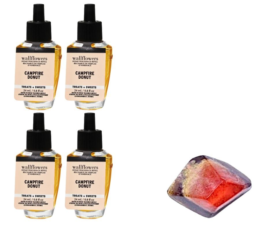Campfire Donut - White Barn - Bath/Body Work - 4 Pack Wallflowers Home Fragrance Refills 0.8 fl oz / 24 mL and Stone Soap Natural (Packaging May Vary)