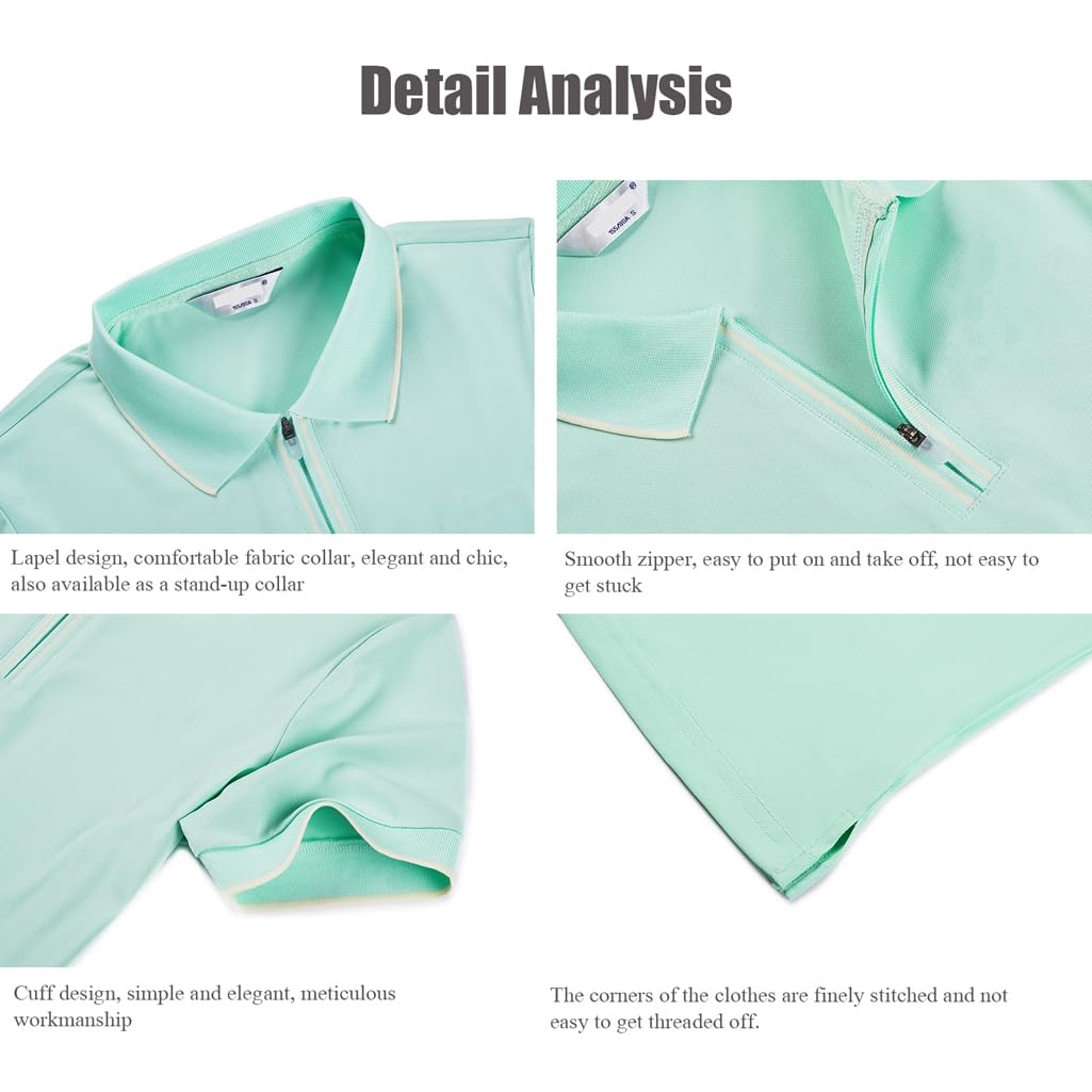 LANGWEI Polo da Golf da Donna Manica Corta Zip Asciugatura Rapida Leggera Atletica T-Shirt da Tennis