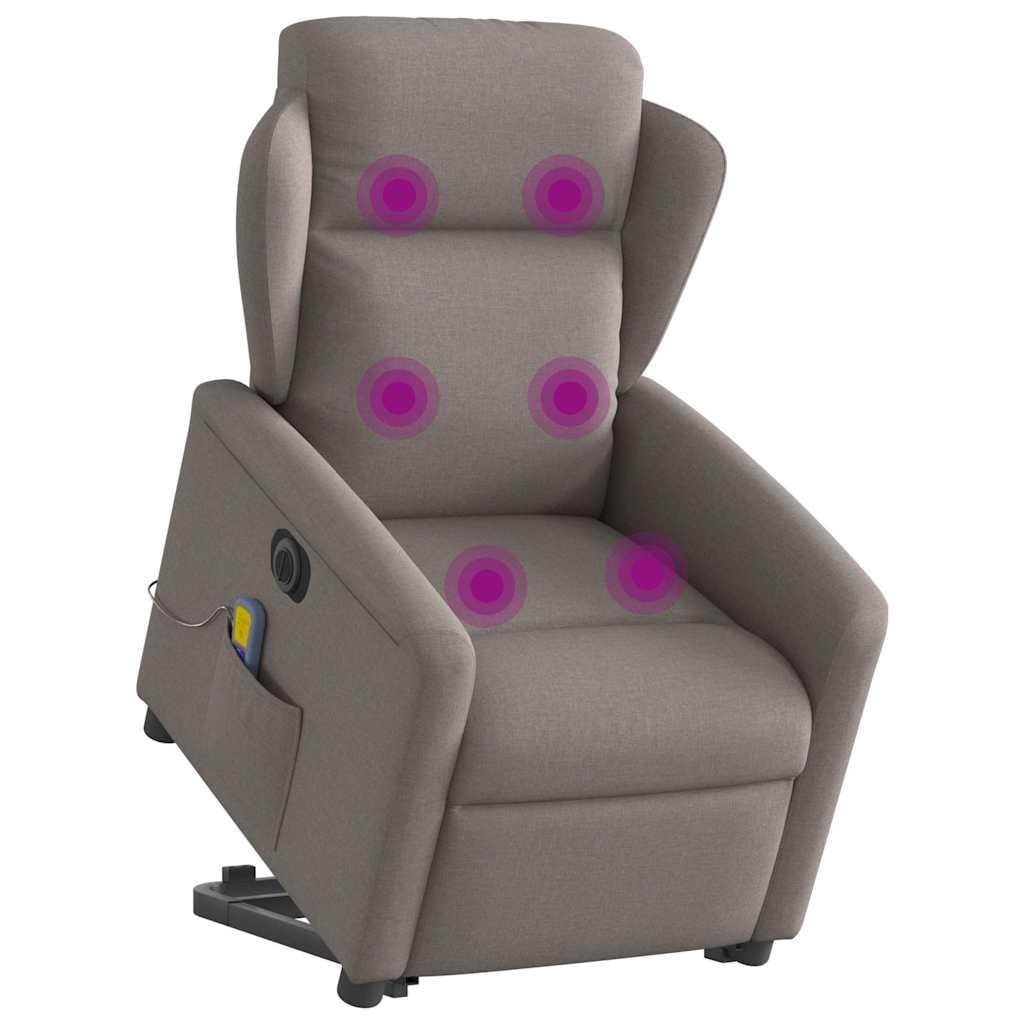 Sillón elevador eléctrico reclinable de tela gris con 6 puntos de vibración, función de elevación e inclinación de 135°, estructura estable y bolsillo lateral