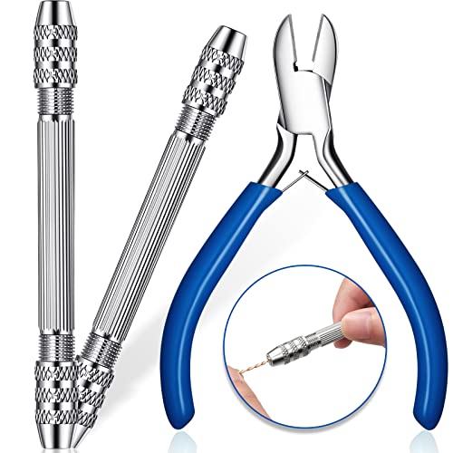3 Pieces Jewelry Making Tools, Includes 2 Pieces Winding Copper Wire Tool and Jewelry Wire Cutter Plier Wrapping Tool for Hand Making Double Ended Twist Braid Pin Vise