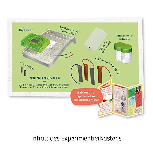 KOSMOS 658090 Limo-Uhr, Erzeuge Strom aus Limonade, Uhr mit Batterie selbst Bauen, Experimentierset für Kinder ab 8 Jahre zu Elektro-Chemie, Experimentierkasten, kleines Geburtstagsgeschenk – Bild 8