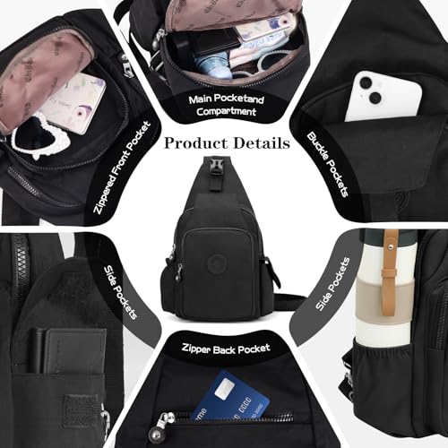 Indrnif Crossbody Schultertasche,Sling Tasche, Oxford Stoff Schlinger Brusttasche,Crossbody Tasche für Frauen,Stilvoller Umhängetasche mit Mehreren Taschen zum Reisen, im Freien, Einkaufen