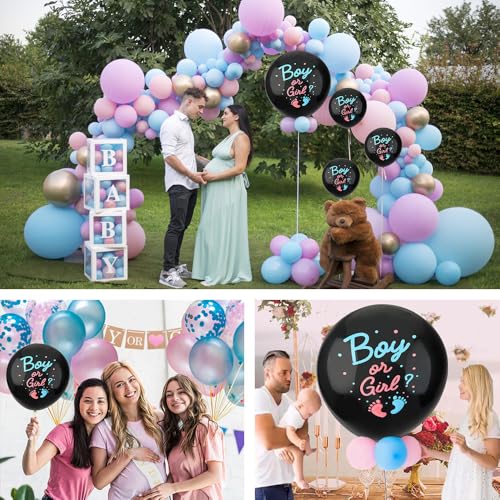 Image of Gender Reveal Balloon, 36 Inch Black Gender Reveal Balloon Big Boy or Girl Balloon Kit with Footprint Blue and Pink Confetti for Baby Genders Reveal Ideas Party Decorations Baby Shower Party Supplies