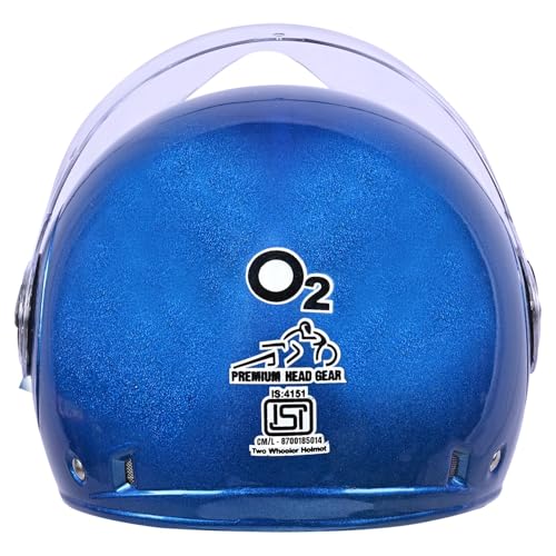 Image of O2 Open Face / Half face Helmet Unisex for Bike Women Men ISI Certified with Clear Visor Smooth Finish Lightweight & Compact (Blue, 580mm Medium)