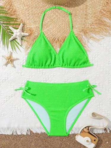 Milumia Girl's Two Piece Swimsuits Textured V Neck Halter Knot Swimwear Bikini Sets2